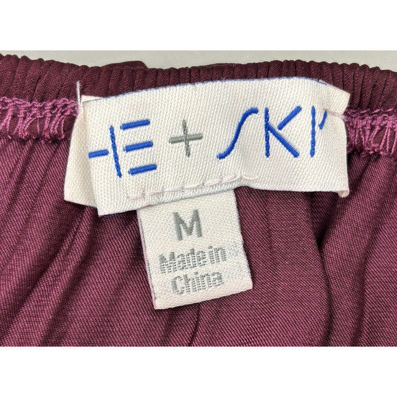 She + Sky Tiered Ruffle Maxi Dress Size M Wine On/Off Shoulder Boho Romantic - Picture 15 of 16